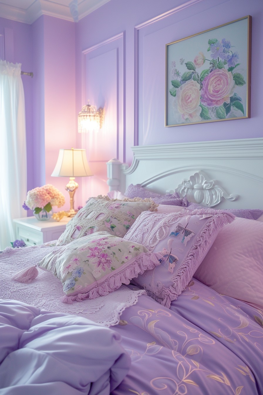 Pastel Violet Grown Woman Bedroom: Whimsical Romance