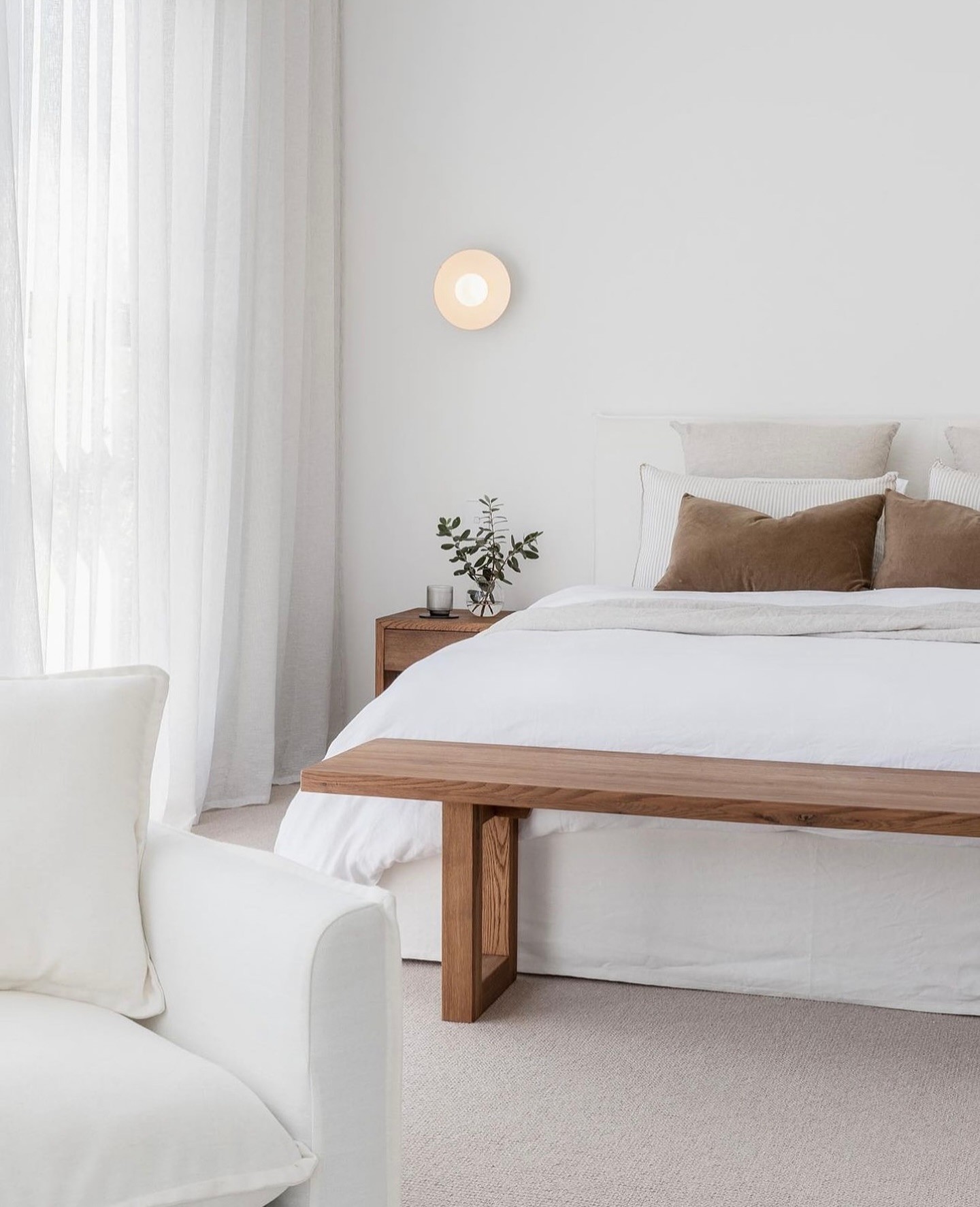 White Bedroom With Wooden Bench