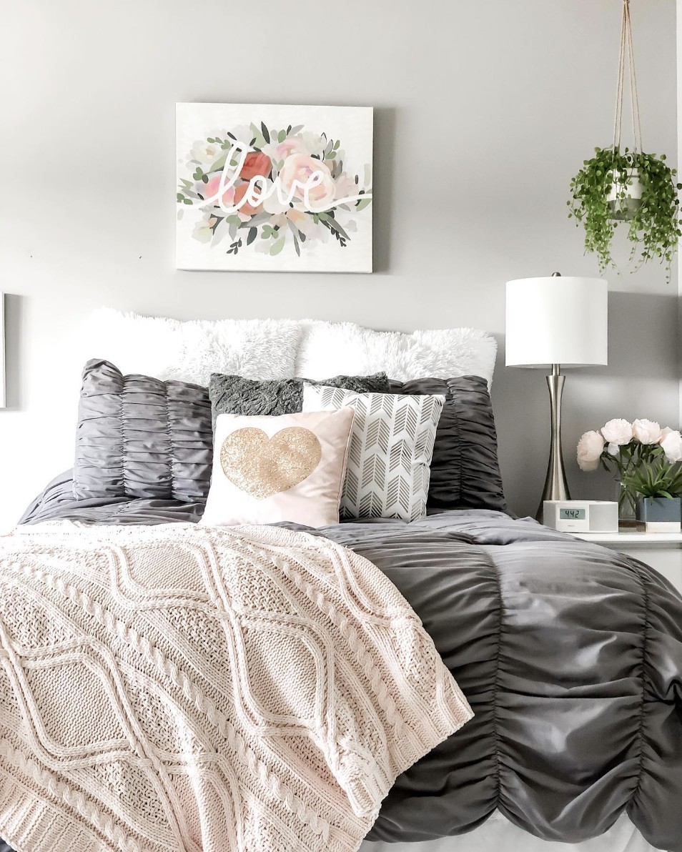 White, Pink And Grey Bedding