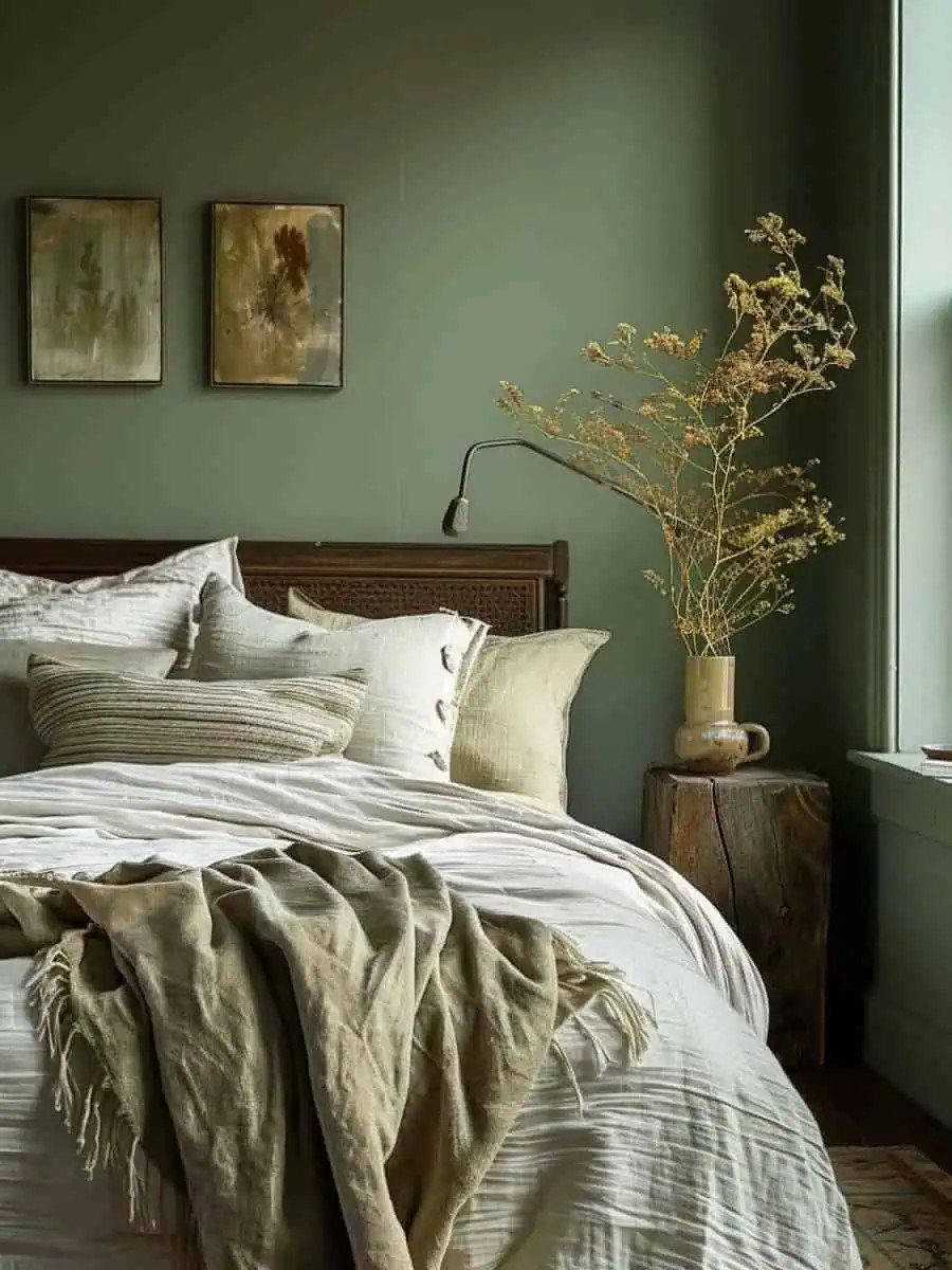 What defines an earthy modern bedroom?