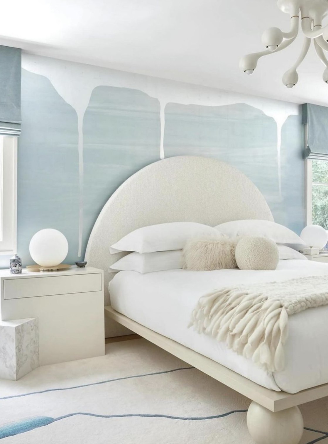 White Bedroom With Blue Accents