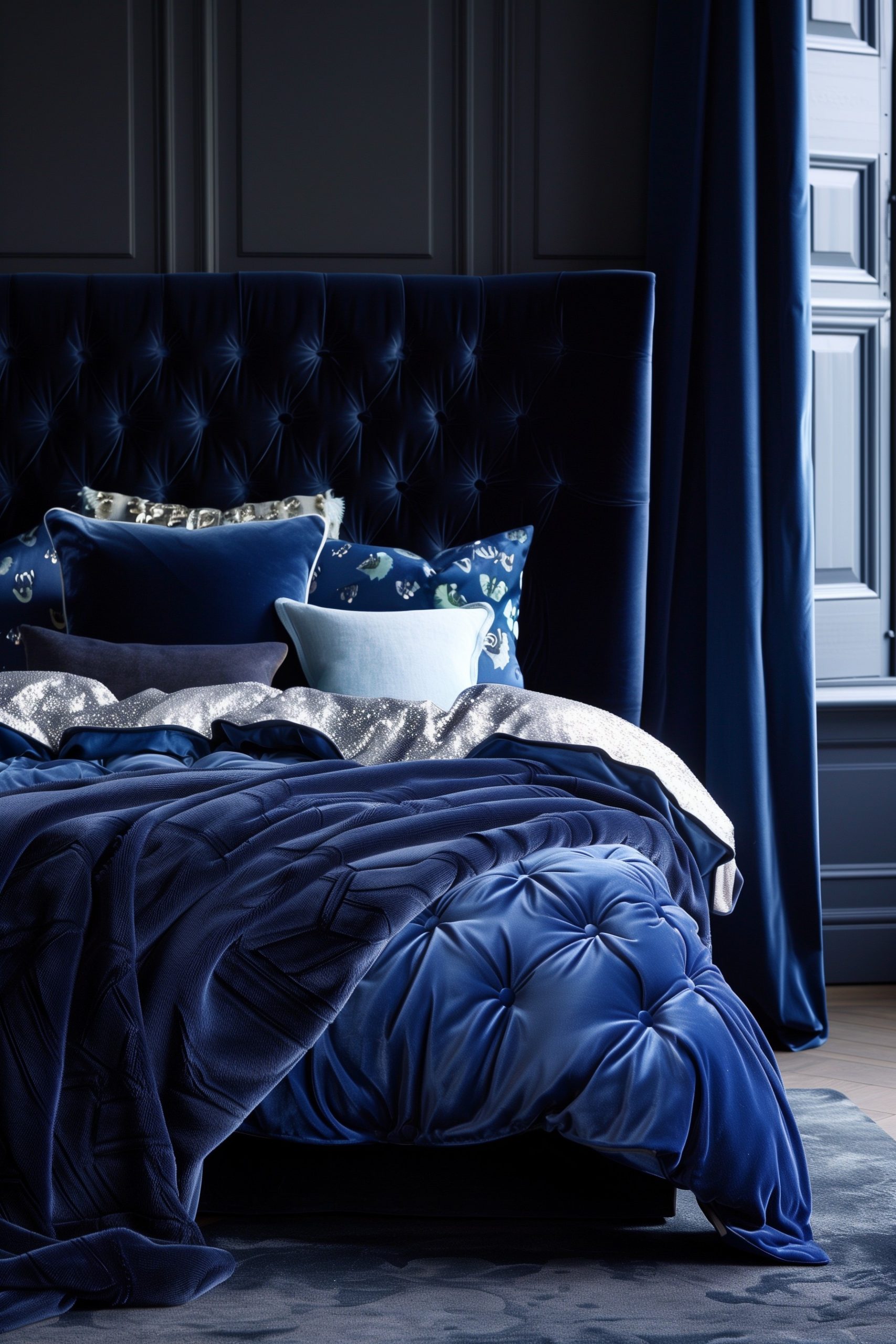 Add Drama with a Blue Velvet Bed