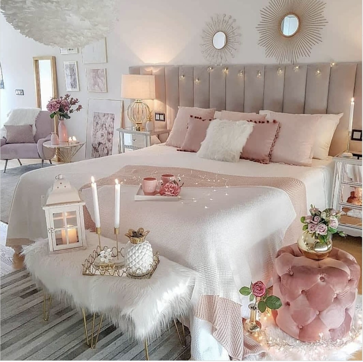 Romantic Decorations For Bedroom Using Pink And Gold Accents