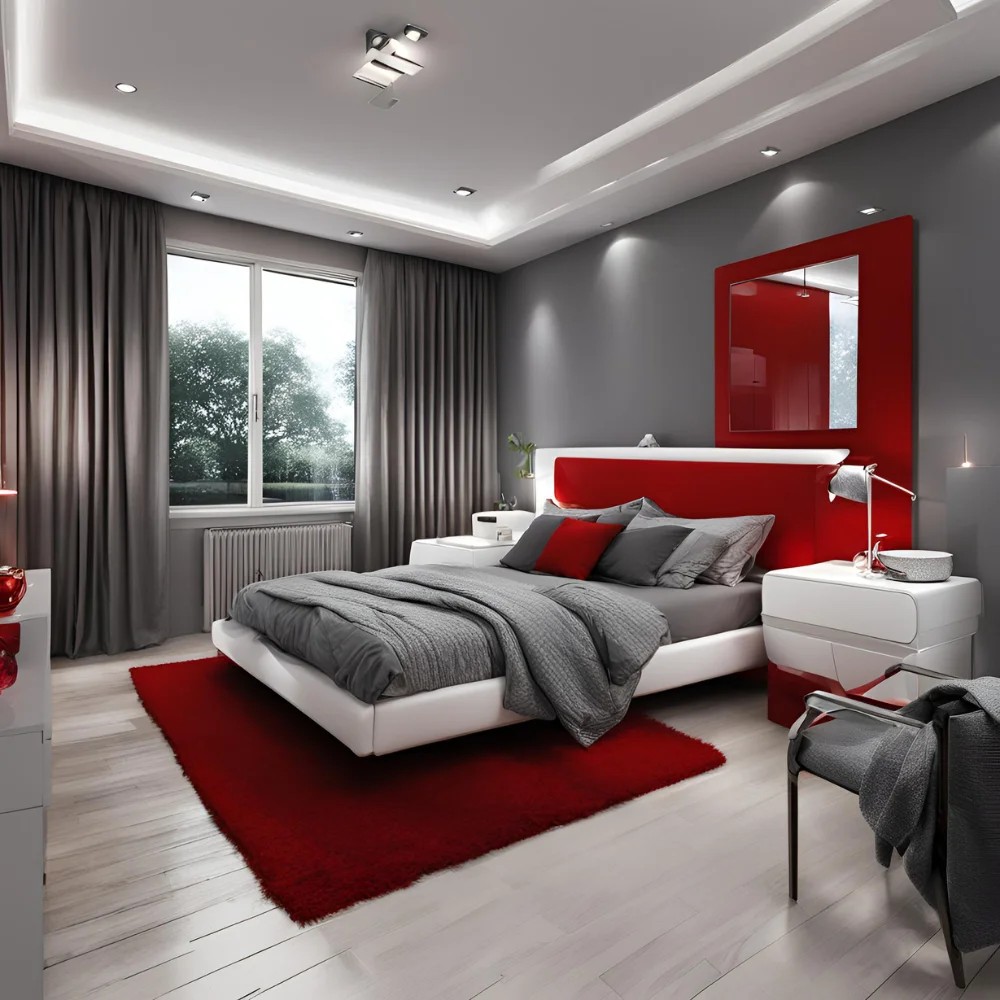 Red and Grey bedroom Ideas