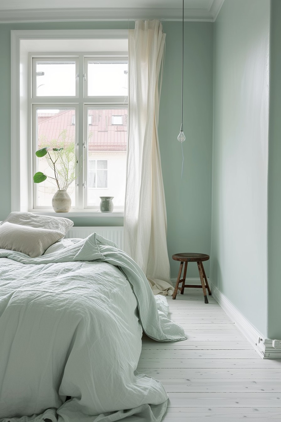 Delicate Pastel Mint Grown Woman Bedroom: Airy Minimalism