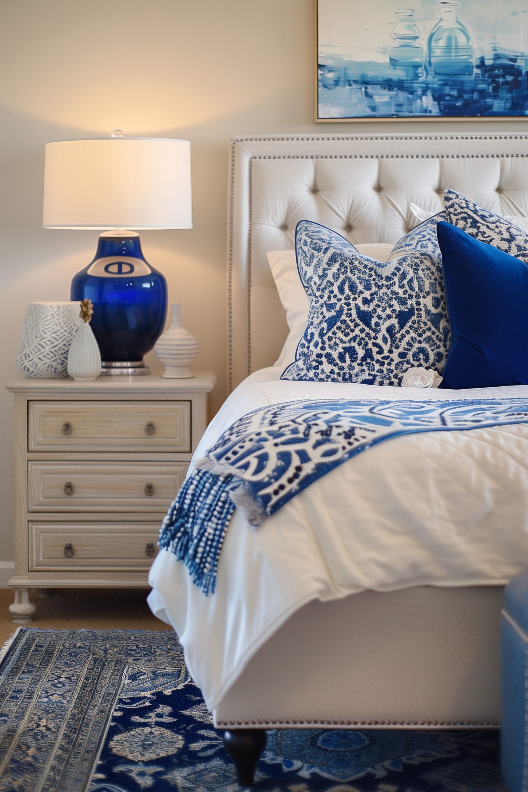 Utilize Blue Accents in a Neutral Bedroom