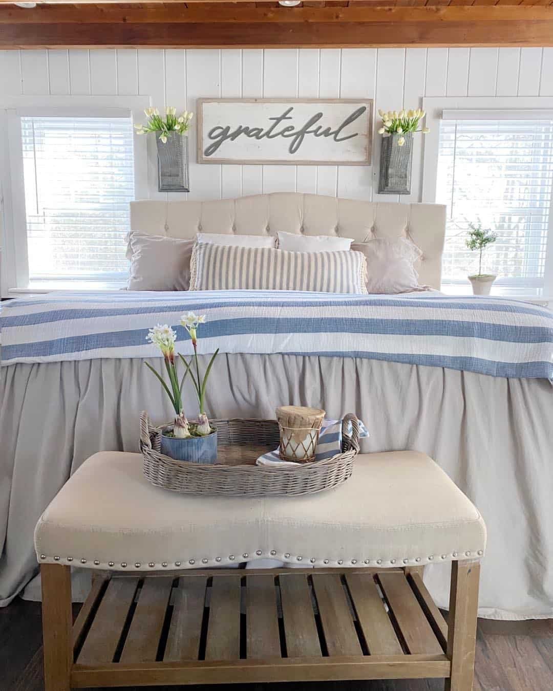 Cottage Bedroom with Vertical Shiplap Walls