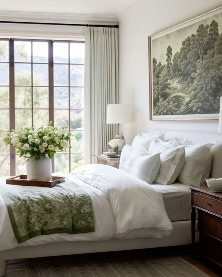 Sage Green Landscape Art Brings a Subtle Touch of Nature To Your Bedroom