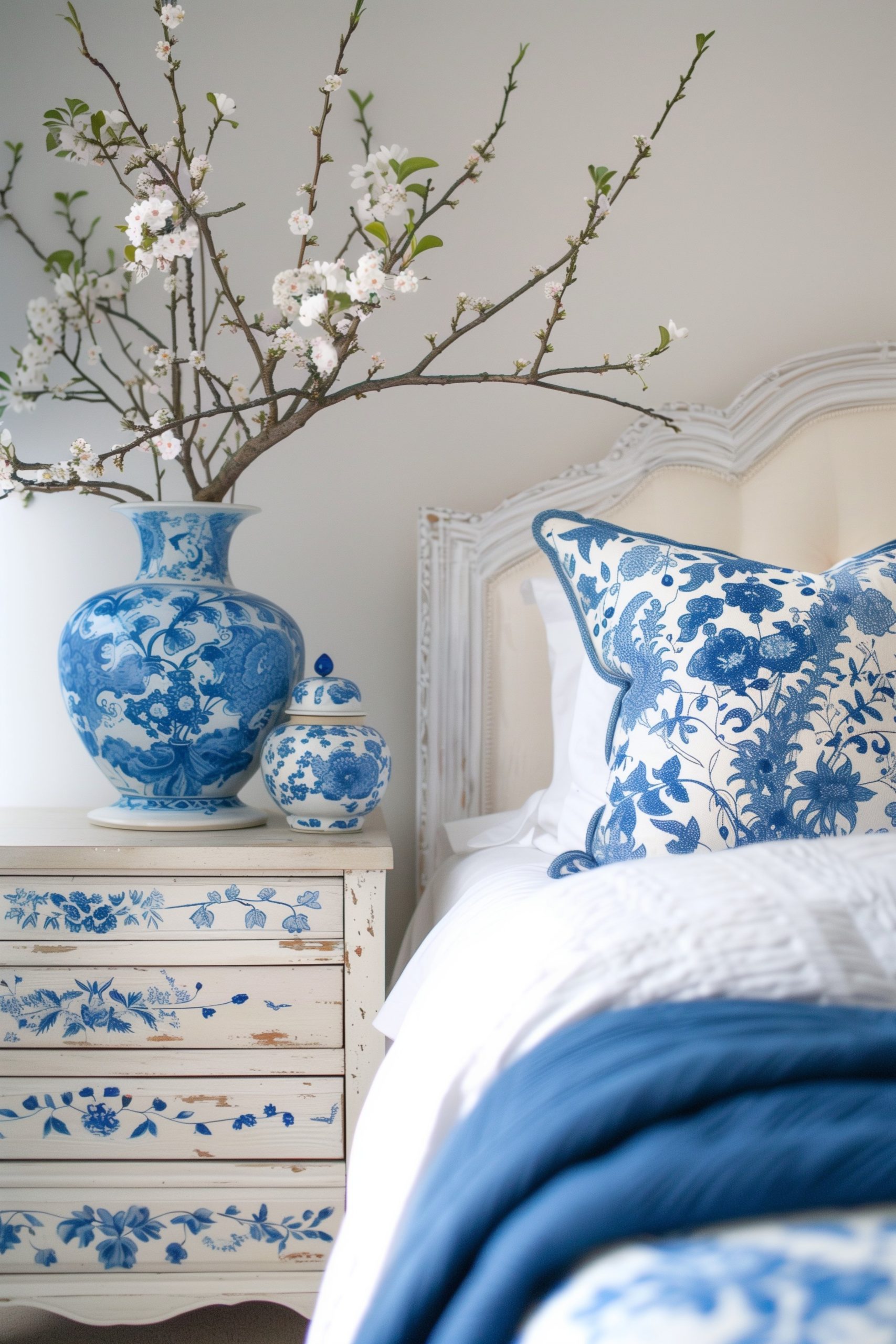 Utilize Blue Accents in a Neutral Bedroom