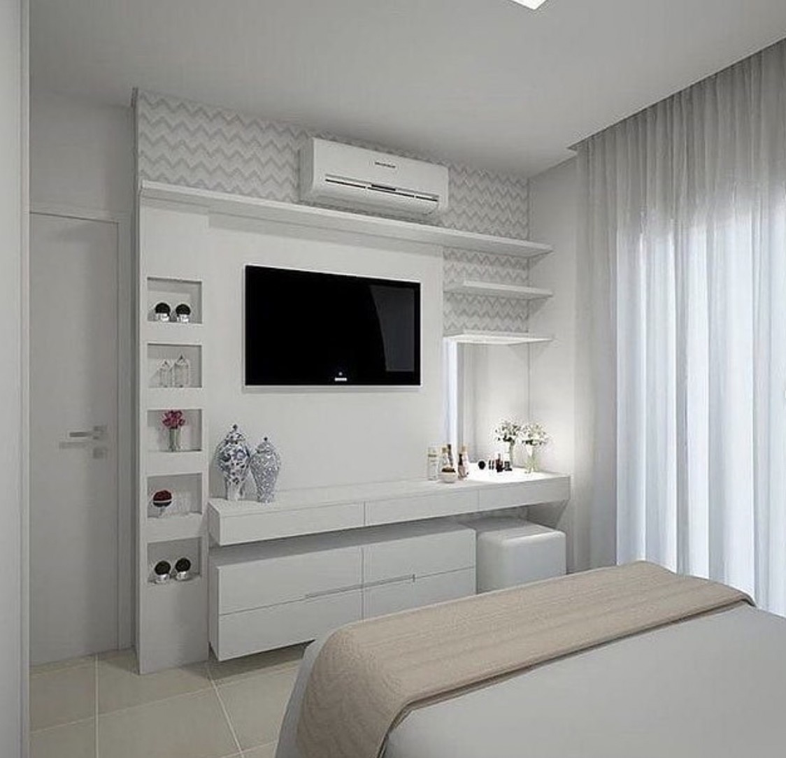 White Bedroom With TV Accent Wall