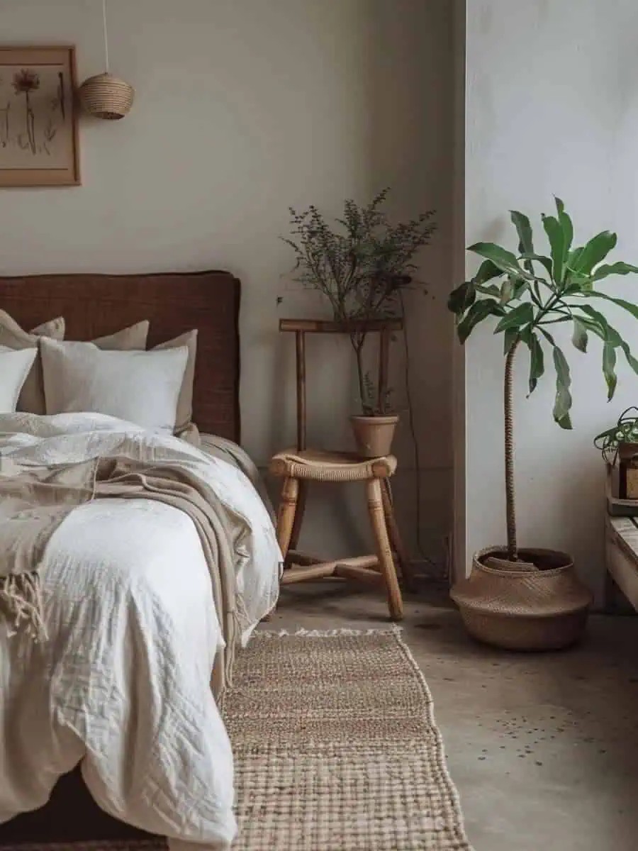 How to add a personal touch to an earthy modern bedroom?