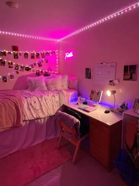 Moody Pink Dorm Room