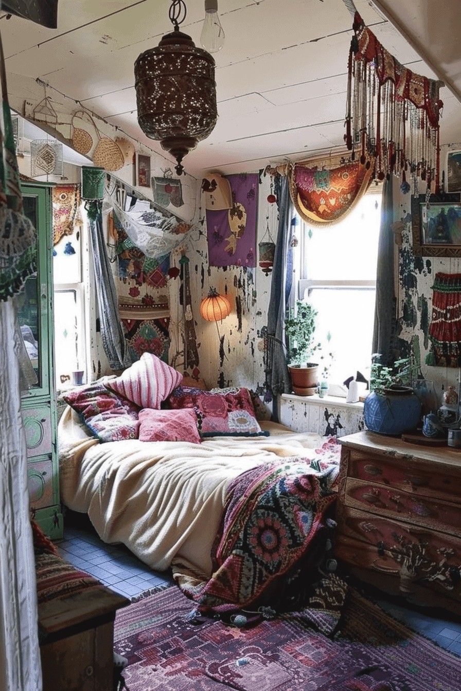 Layered Bohemian Bedroom Ideas with Decor