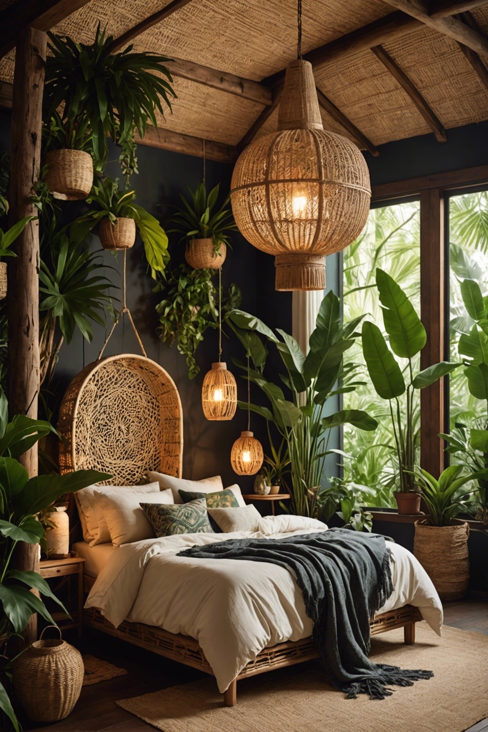 Tropical Getaway: Hanging Woven Lanterns in Natural Materials