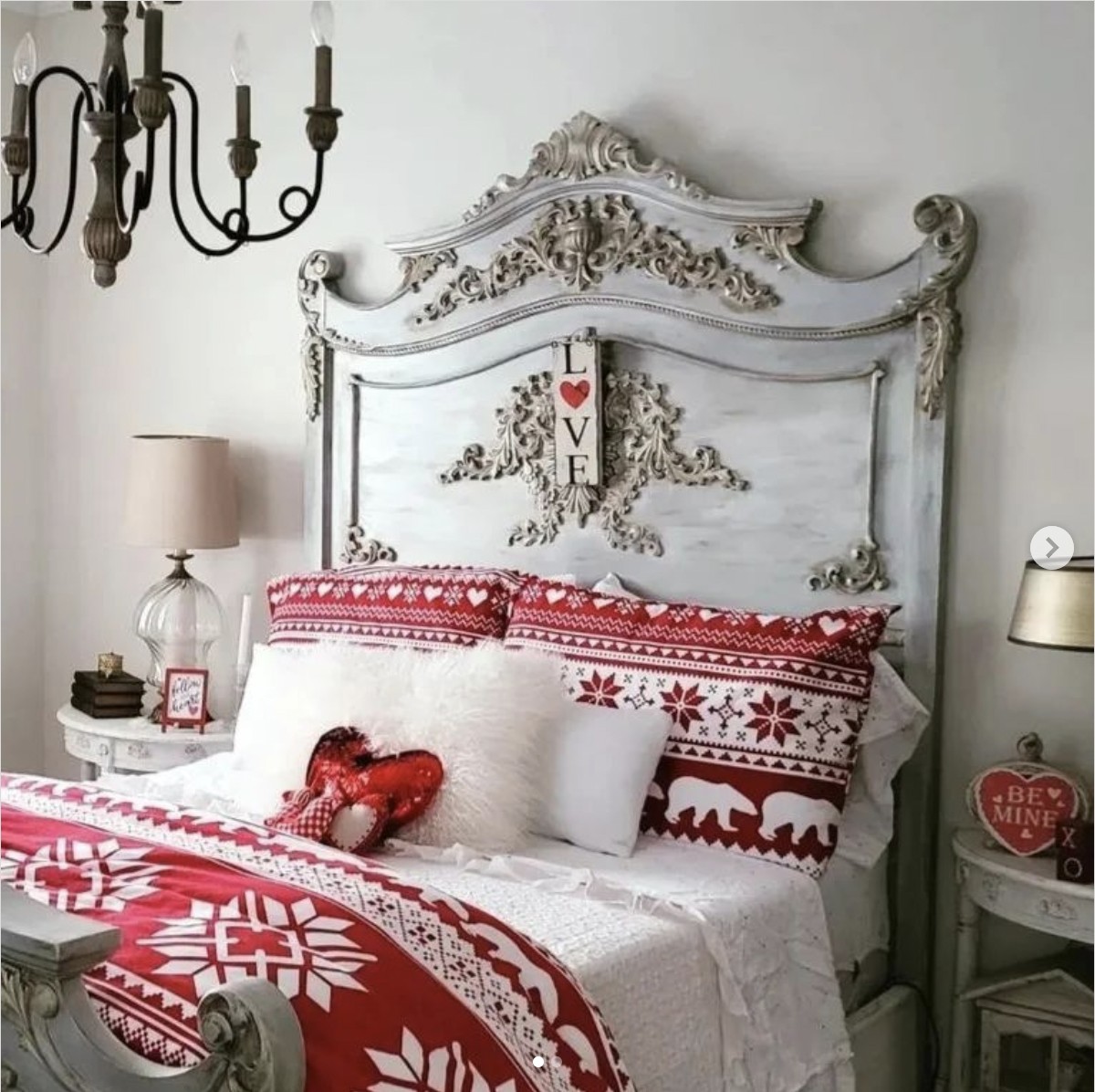 Moody Victorian Bed With Red Accent Bedding