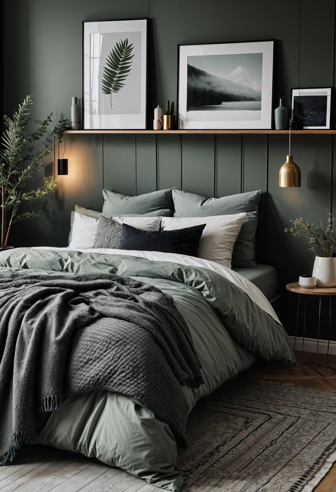 Scandinavian Sage & Charcoal Bedroom