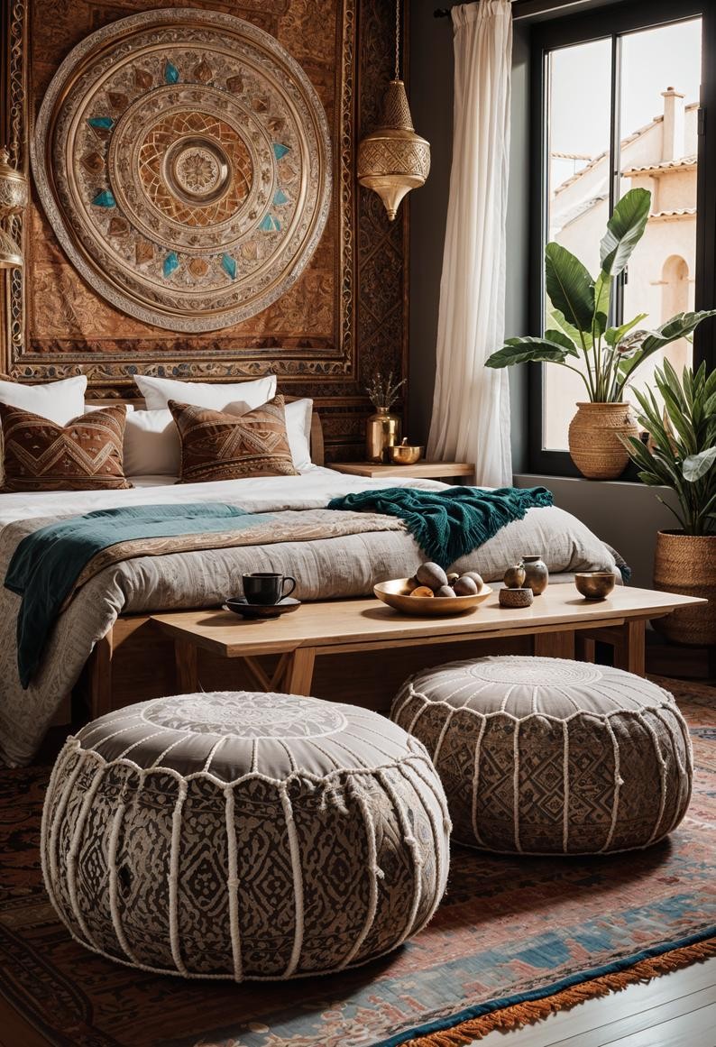 Luxe Pouf Seats for Boho Bedrooms