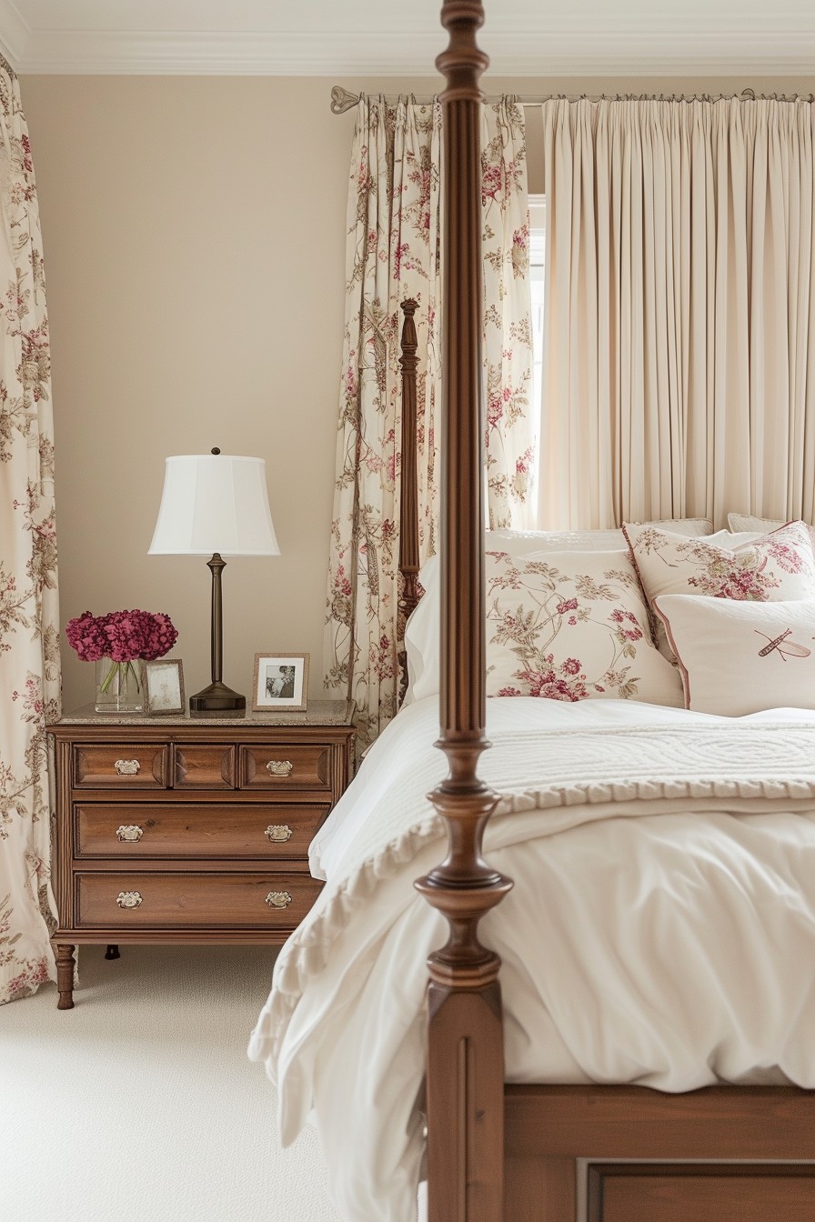 Traditional Grown Woman Bedroom: Classic Cream and Rose Elegance