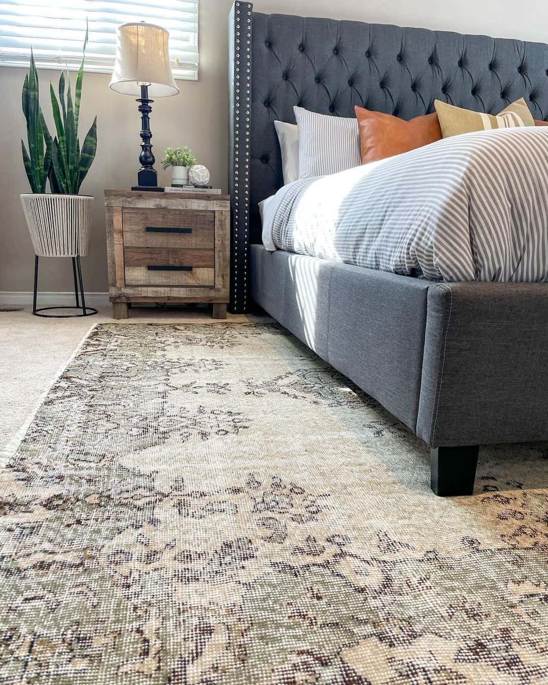 Tufted Bed Frame on Vintage Rug