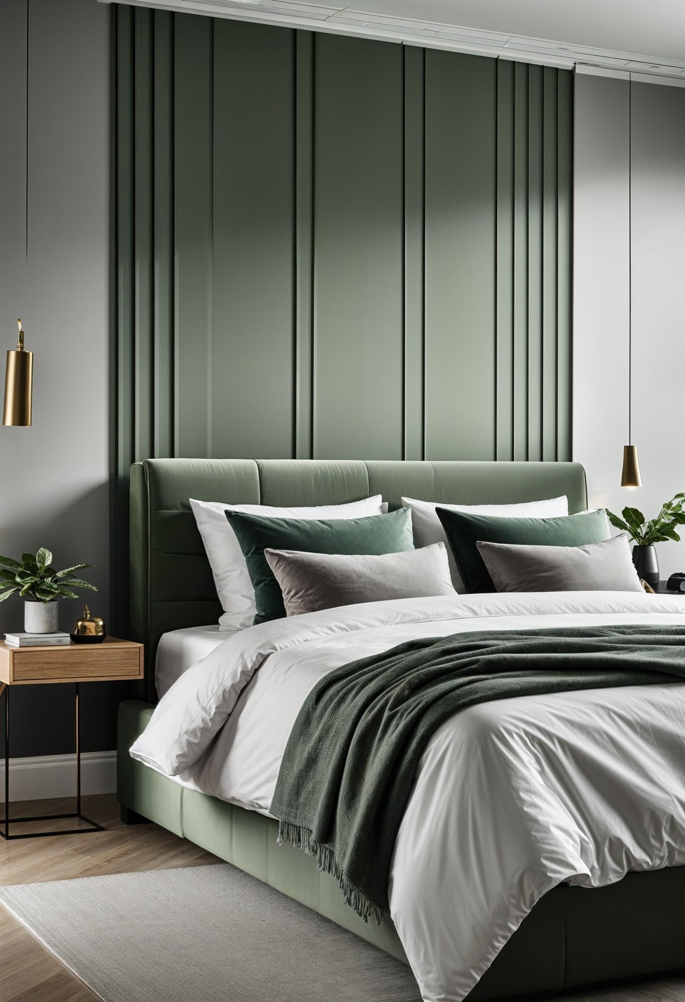 Modern Green Wall Panels, Grey Furniture