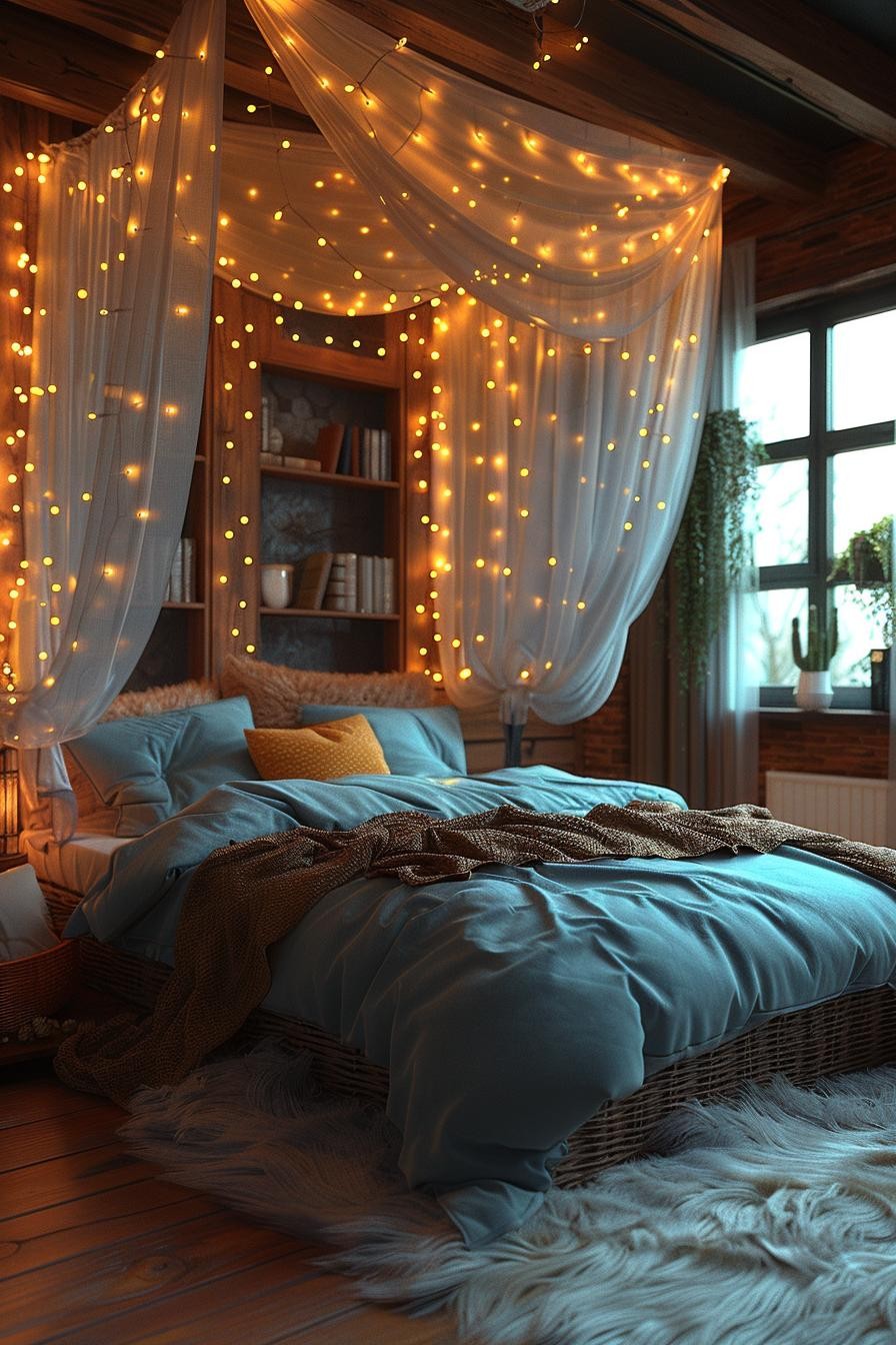 DIY Bedroom Canopy with Lights