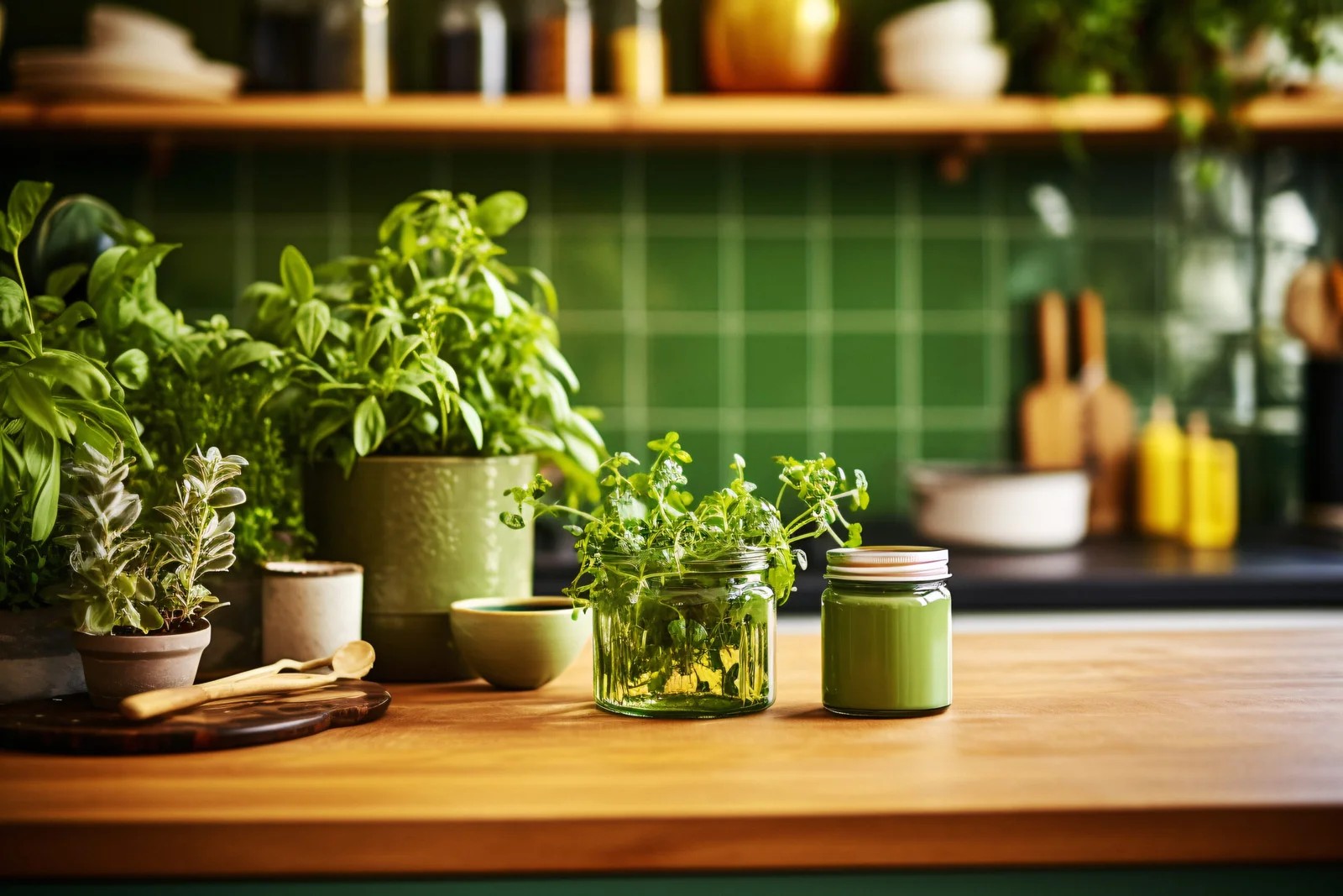 Set Out Herbs In The Kitchen