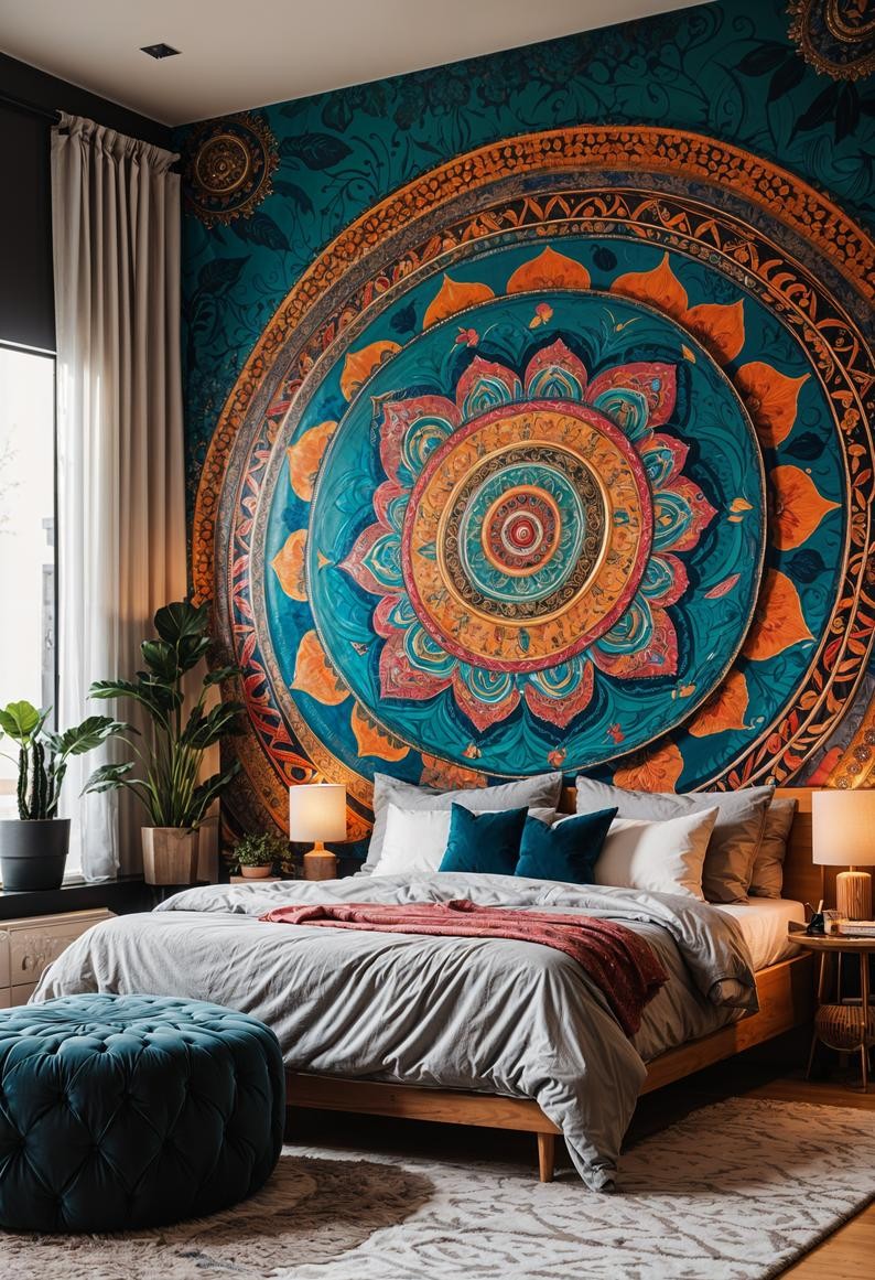 Boho Mandala Mural Focal Wall