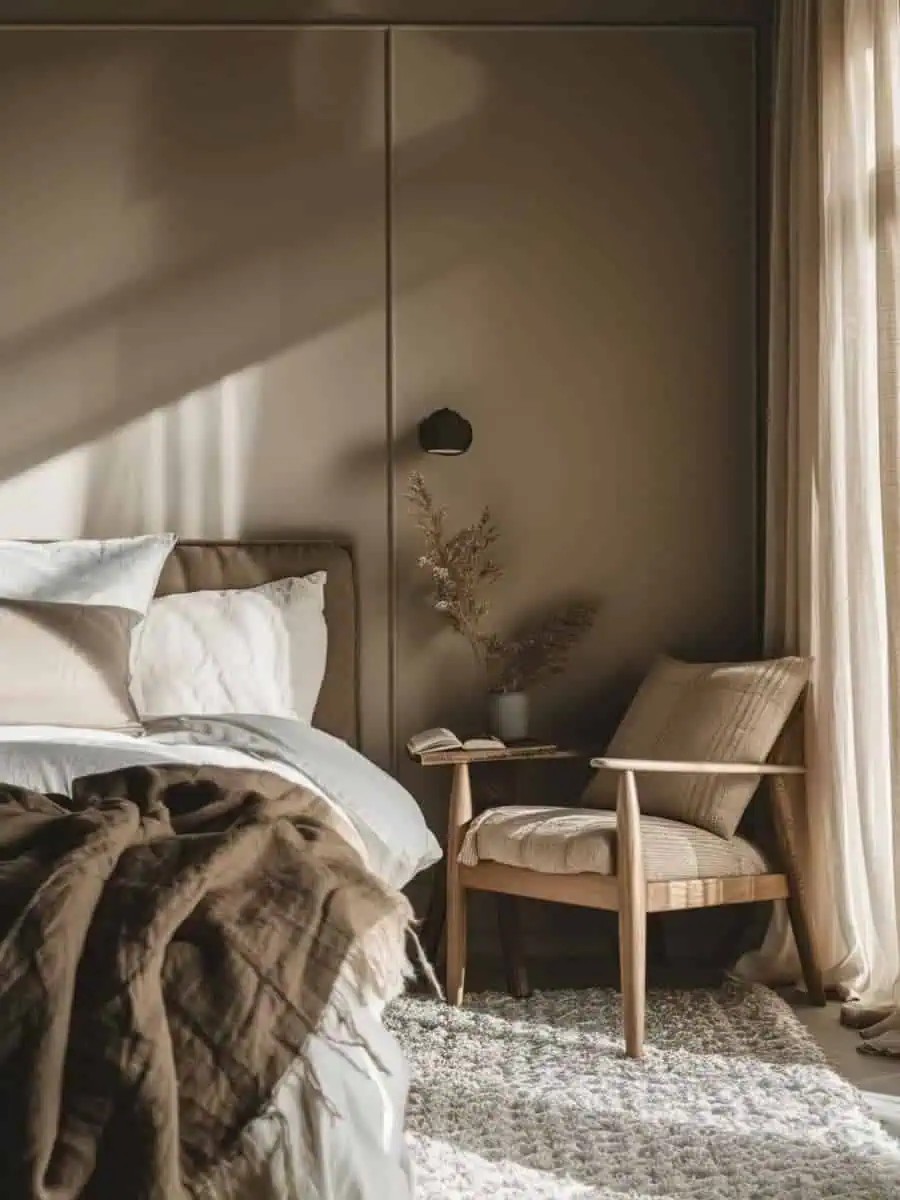 What are some key features of earthy modern bedrooms?