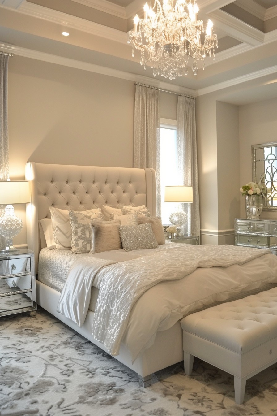 Luxe Glam Grown Woman Bedroom: Champagne and Ivory Sophistication