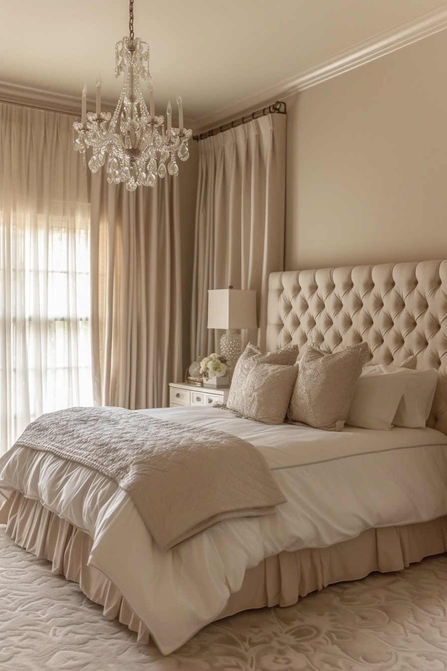 Elegant Grown Woman Bedroom: Soft Beige and Ivory Serenity