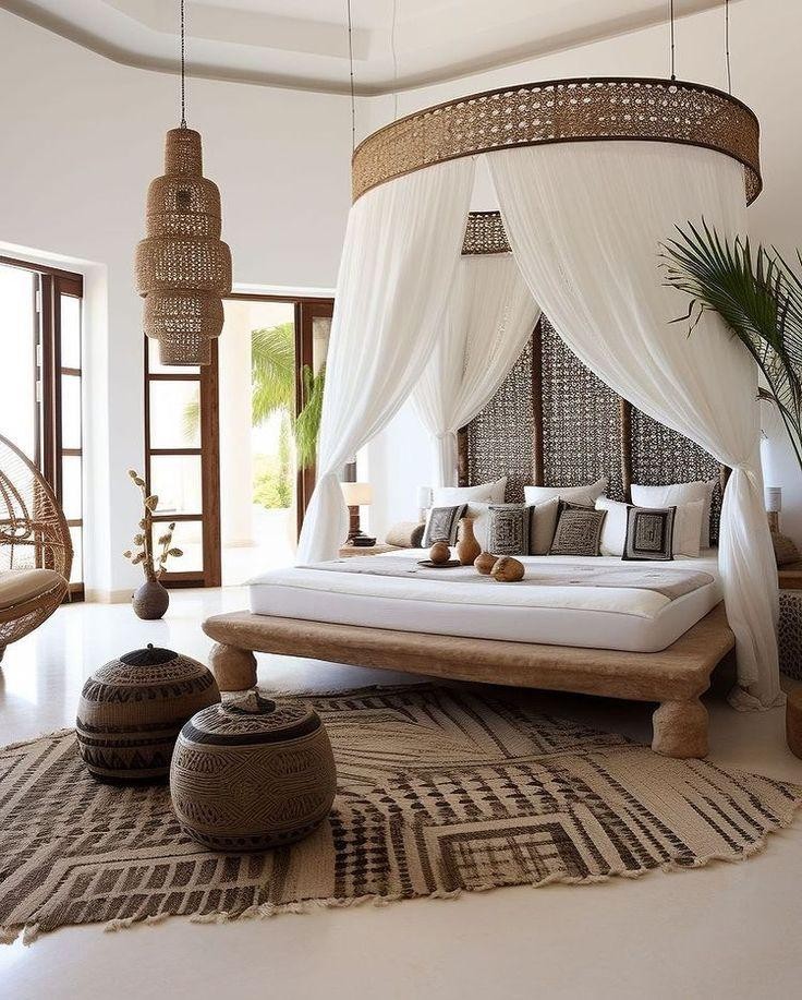 Ethereal Canopy Bed: A Dream in Earth Tones