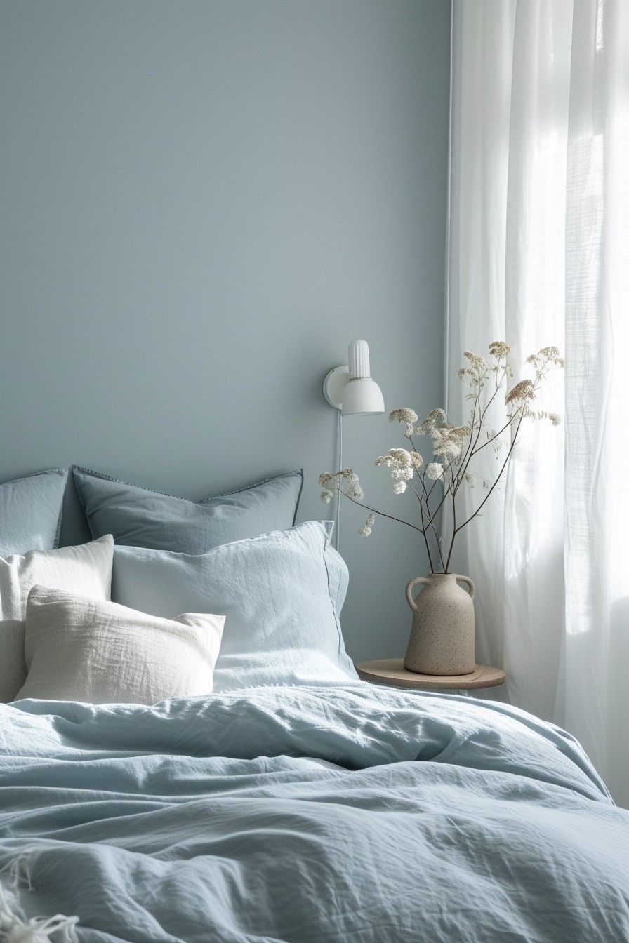 Serene Pastel Blue Grown Woman Bedroom: Scandinavian Minimalism