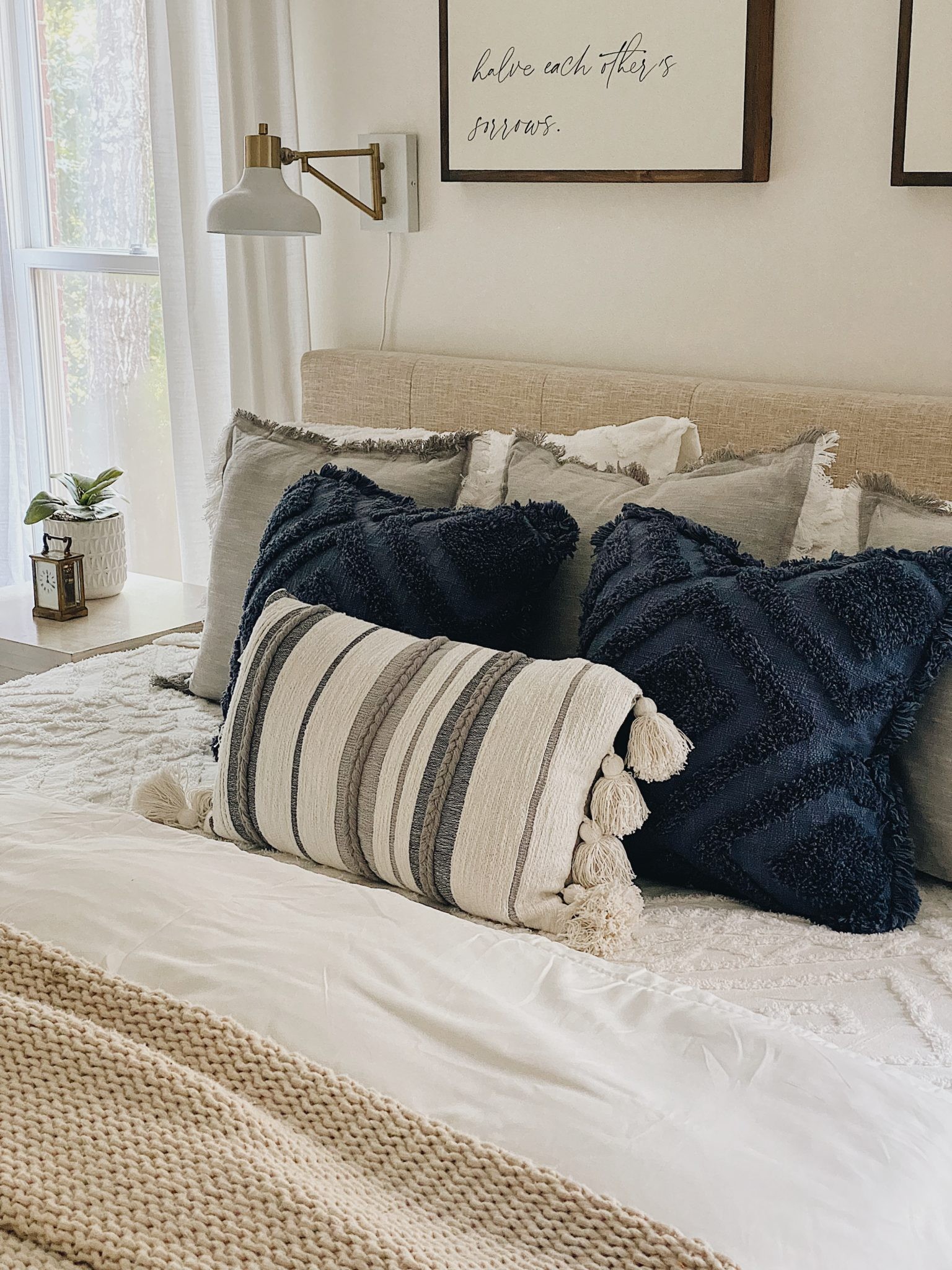 Bedding Idea: Contrasting Decorative Pillows