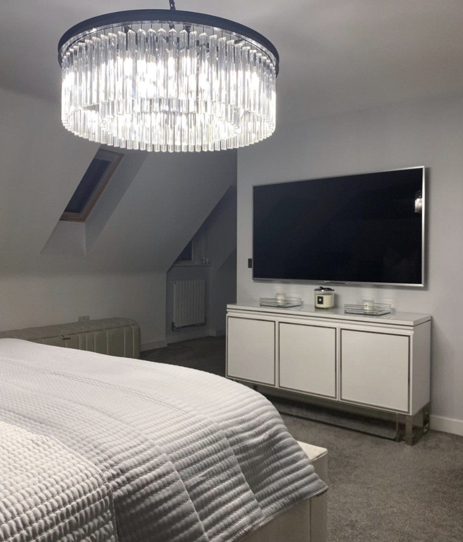 Simple Grey Bedroom With Tv Unit