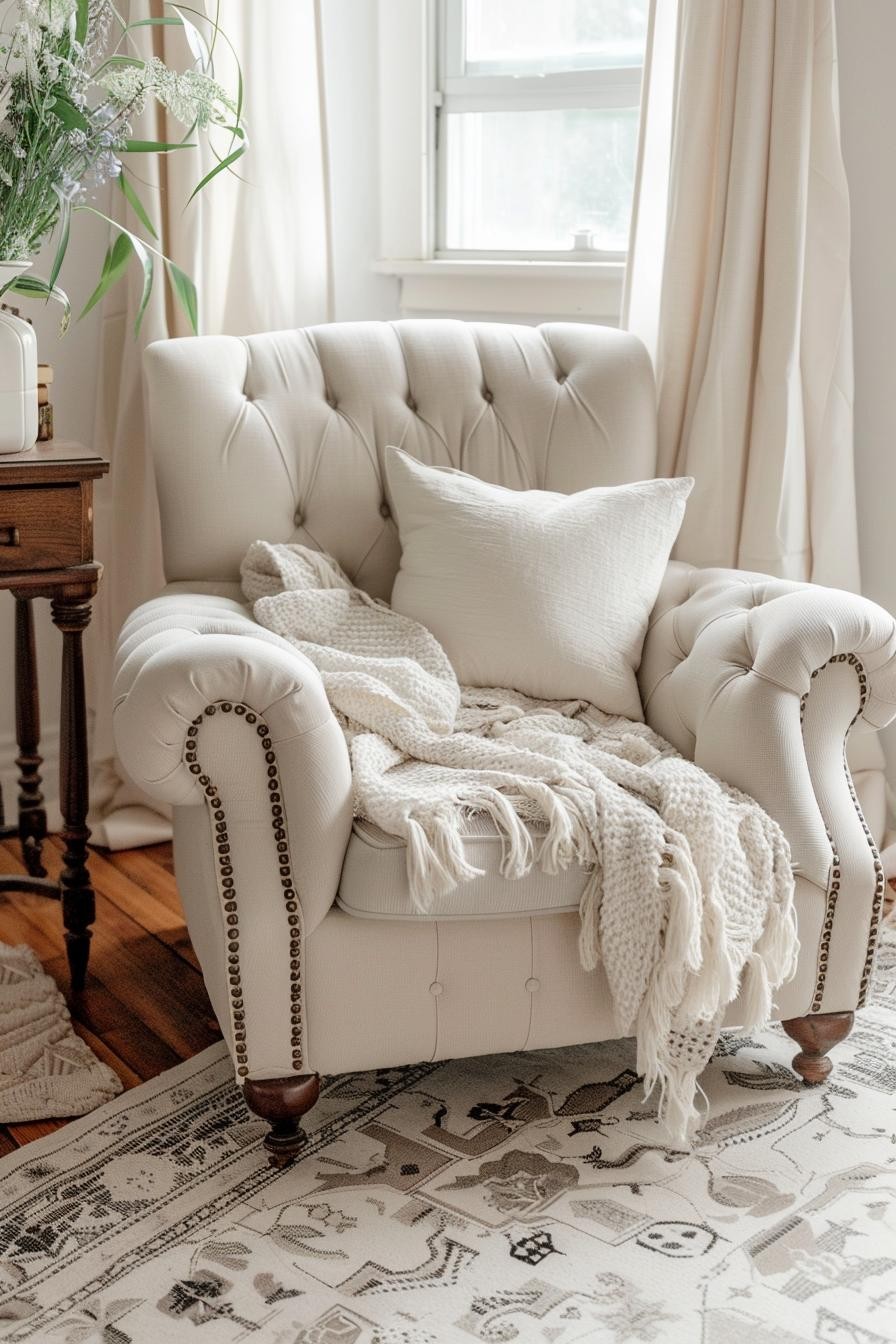 Soft Linen Throw on a Nude Armchair