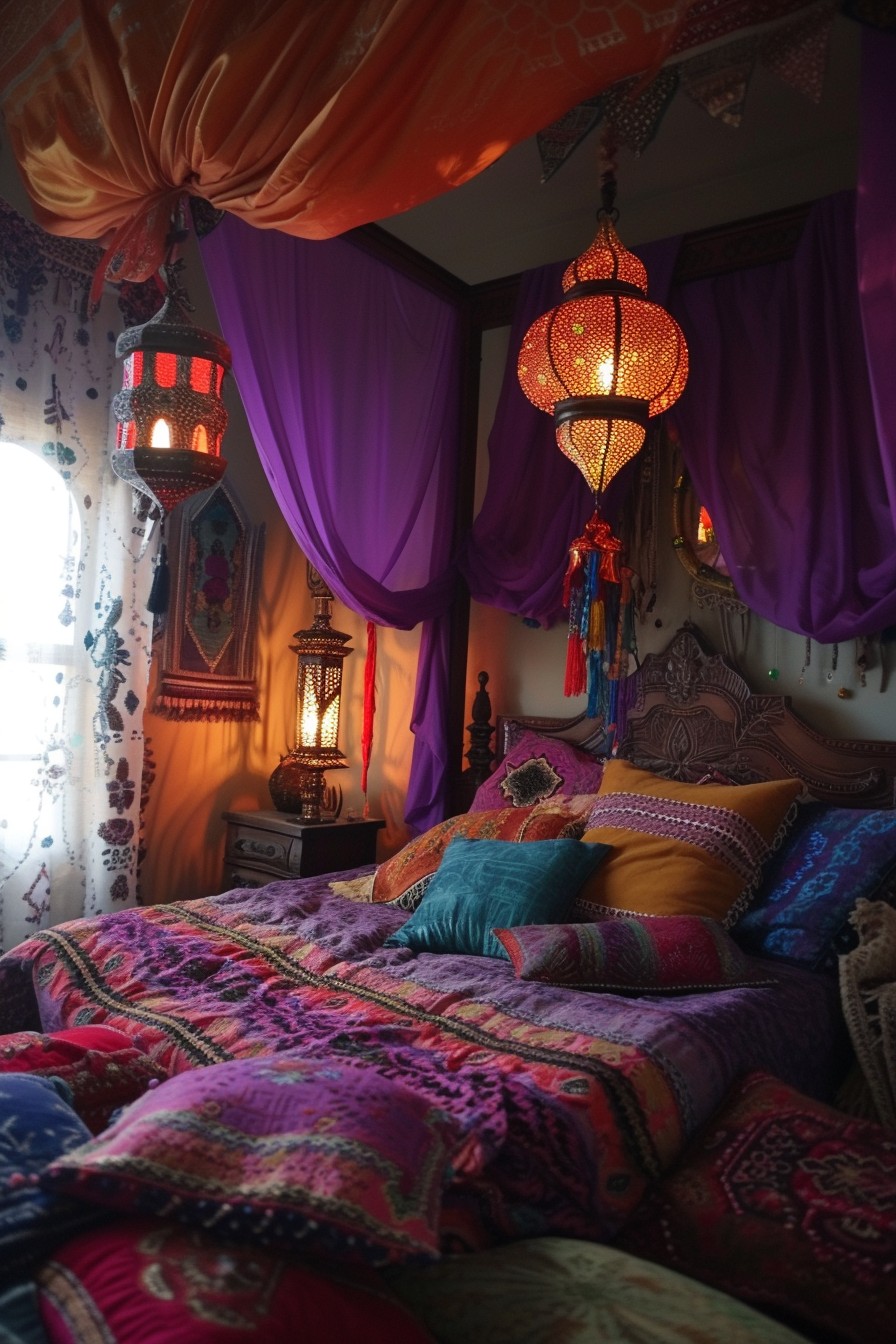 Bohemian Grown Woman Bedroom: Vibrant Jewel-Toned Oasis