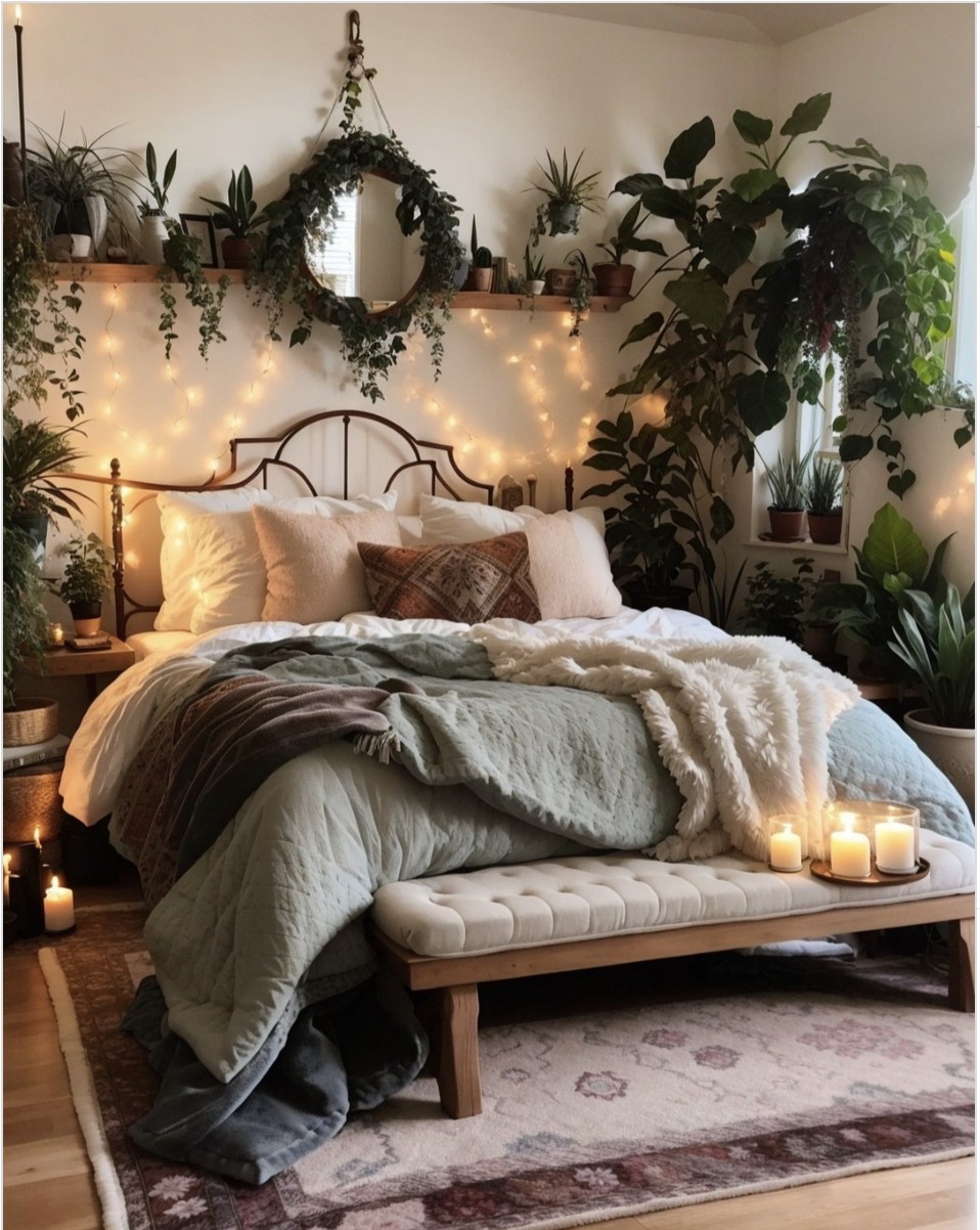 Cozy Romantic Bedroom Decor With Indoor Plants