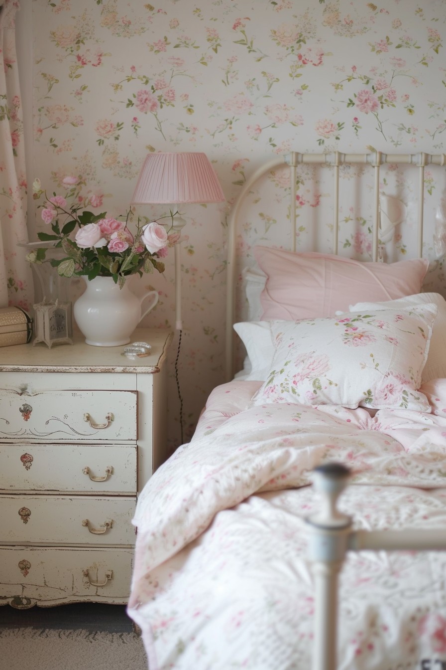 Soft Pastel Pink Grown Woman Bedroom: Shabby Chic Elegance