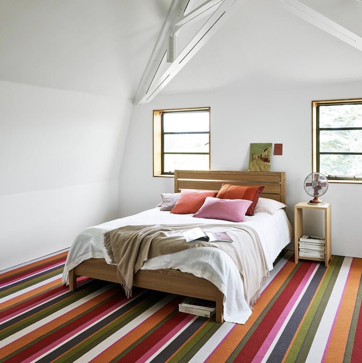 Colorful And Bold Striped Carpet For Bedroom