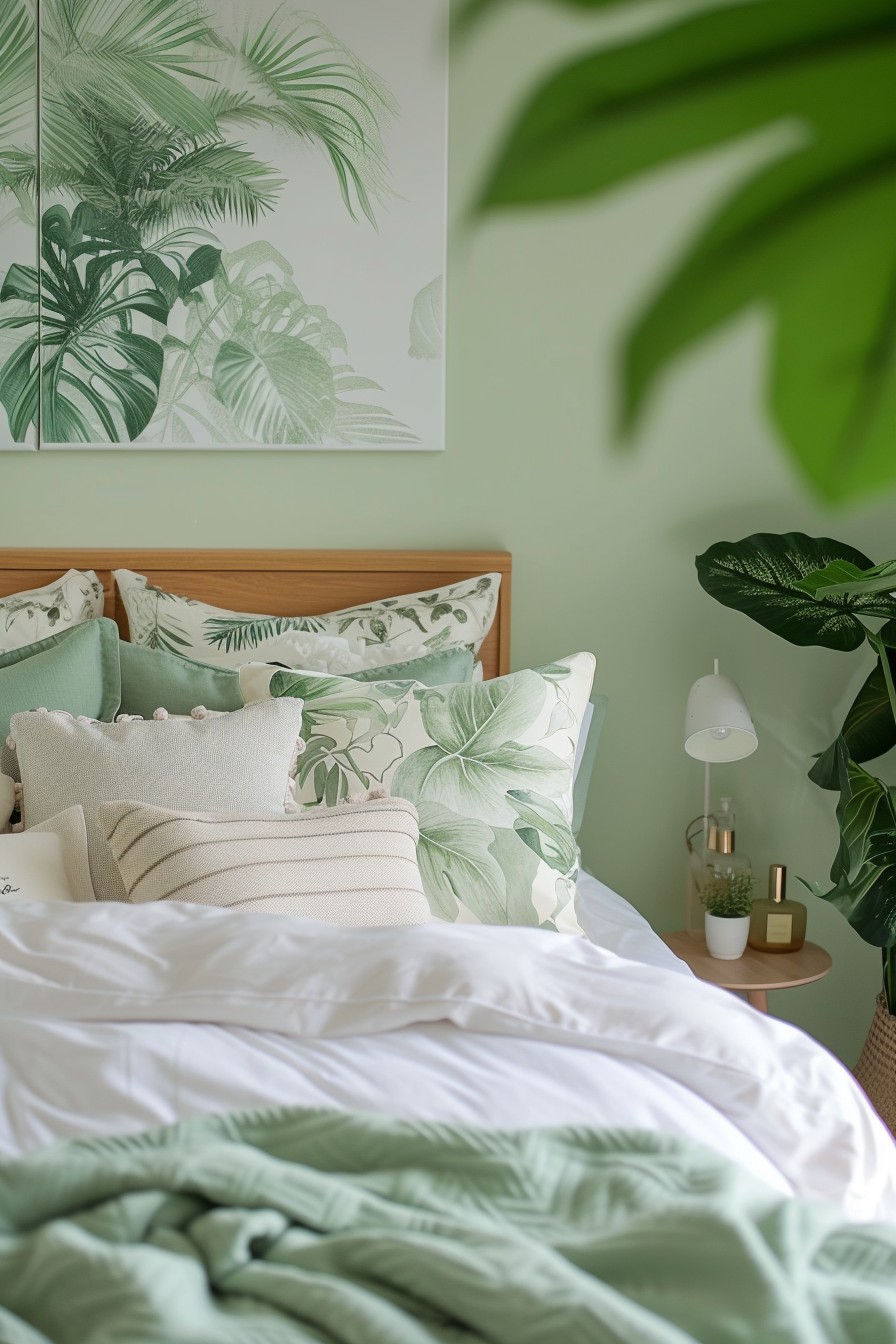 Pastel Green Grown Woman Bedroom: Botanical Tranquility