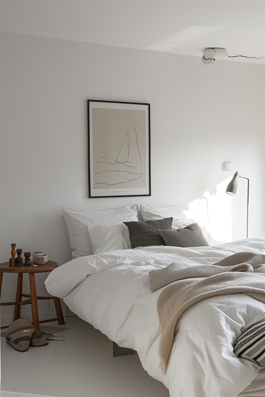 Minimalist Grown Woman Bedroom: Crisp White Scandinavian Elegance