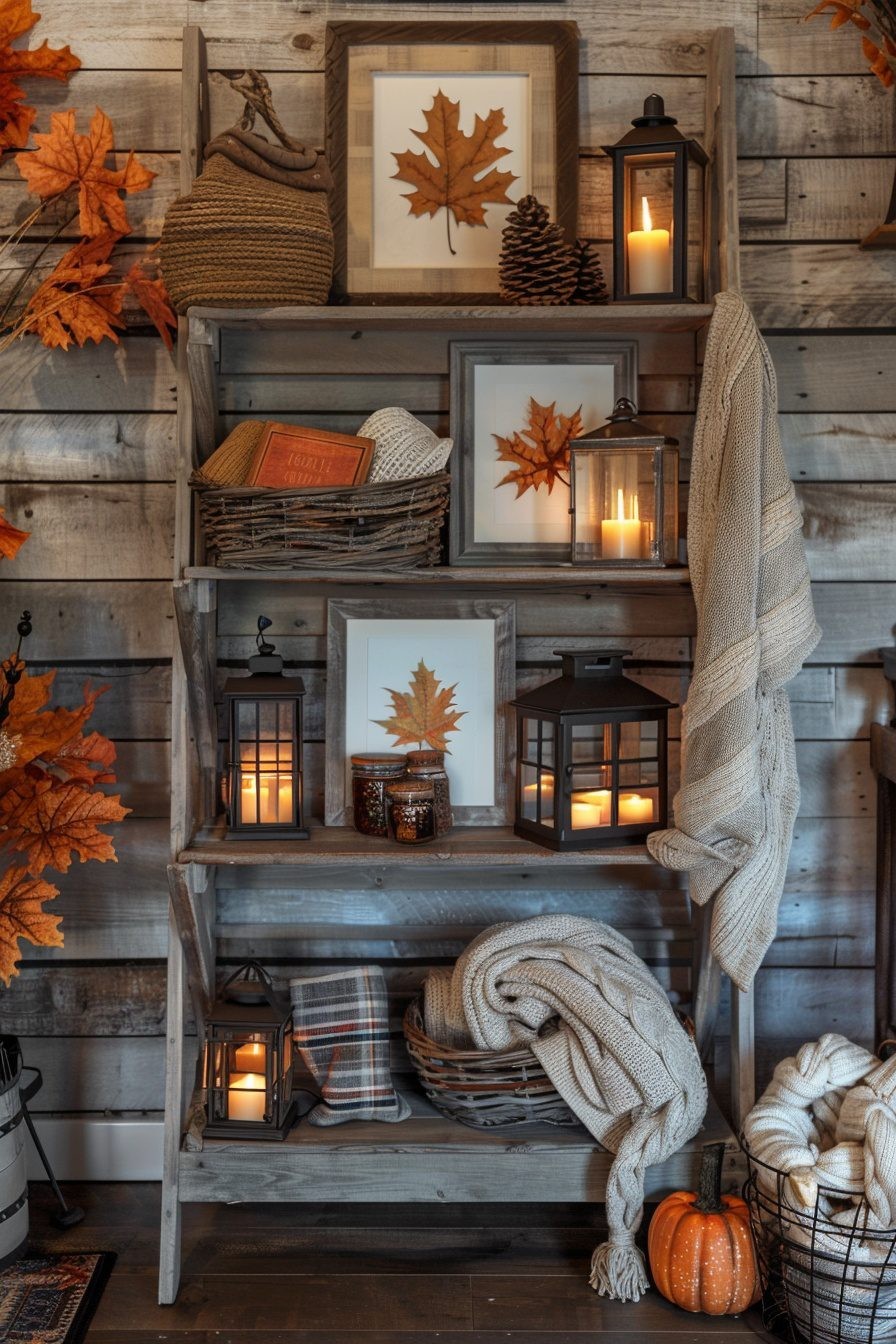 Rustic Fall Ladder Shelves