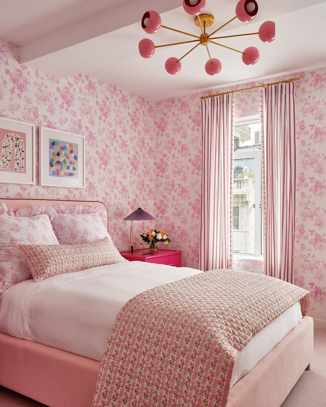 Off-White Bedroom With Pink Accents