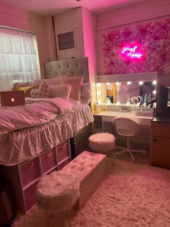 Classy Pink Dorm Room