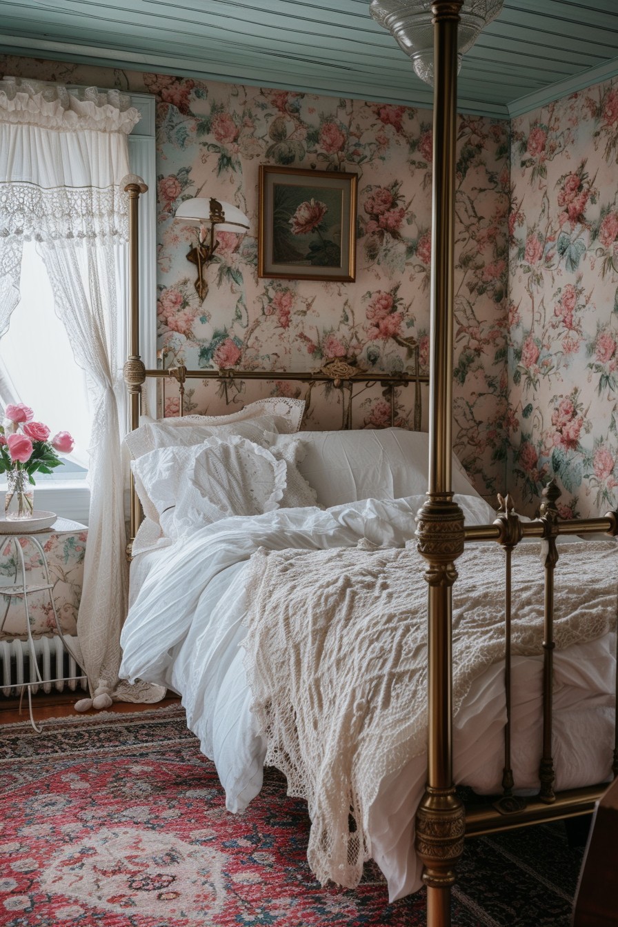 Charming Victorian Grown Woman Bedroom: Pastel Floral Elegance