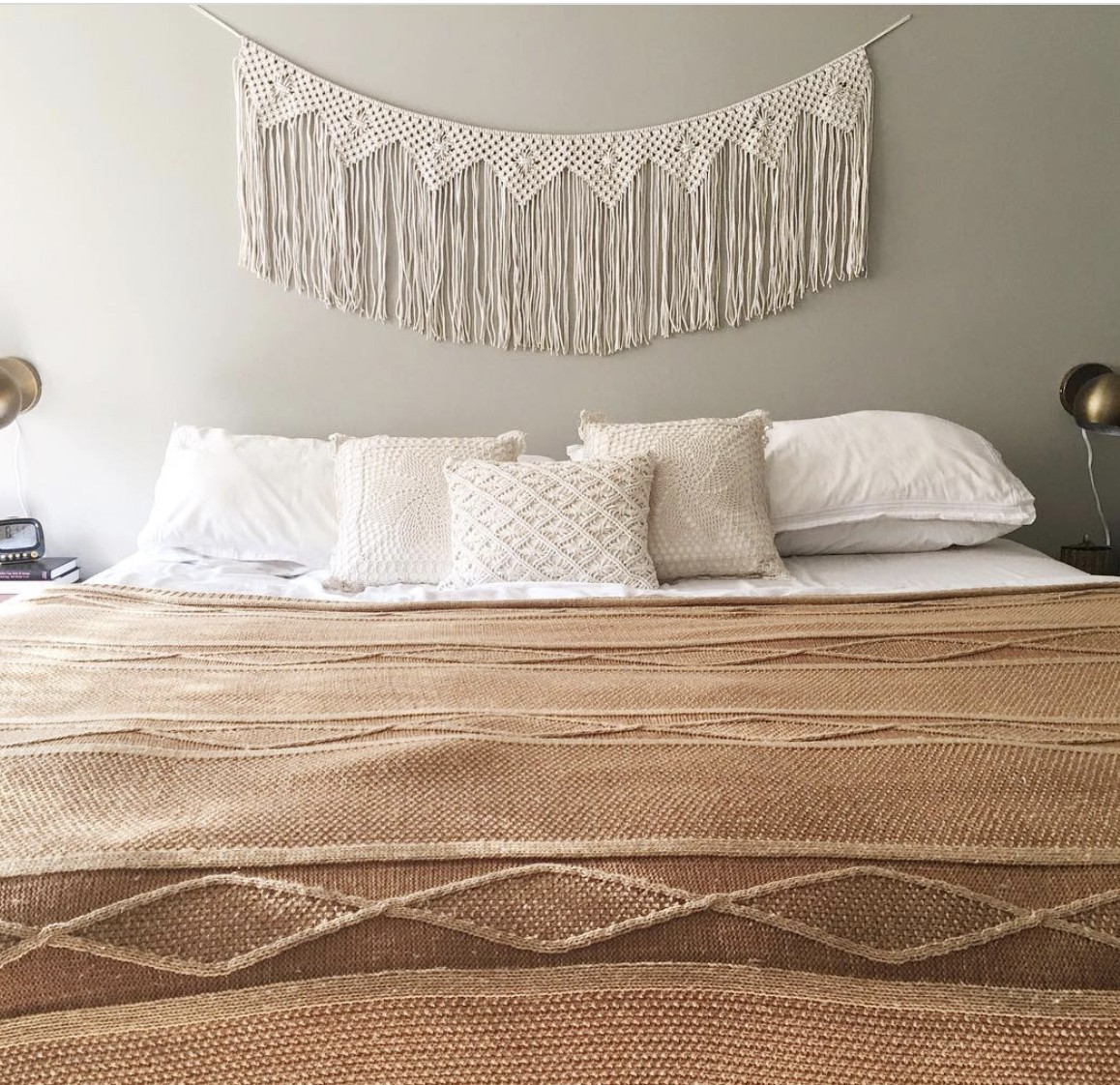 White Macrame Hanging for BOHO Theme Bedroom