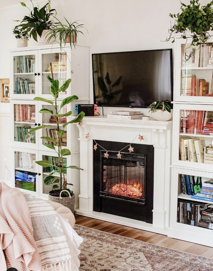 TV Above Fireplace And Built-In On Both sides In Bedroom