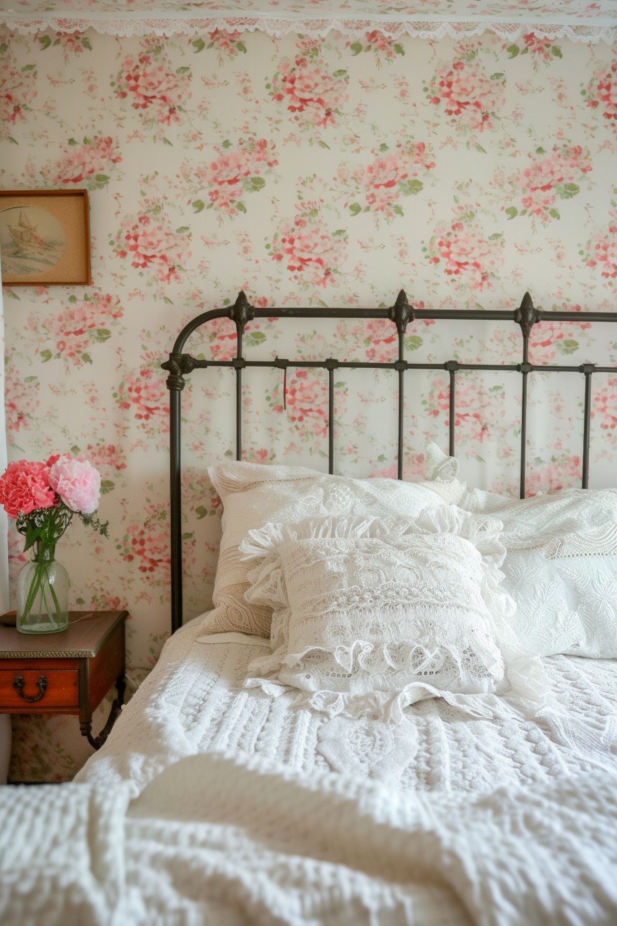 Feminine and Floral Grown Woman Bedroom: Pink and Cream Romance