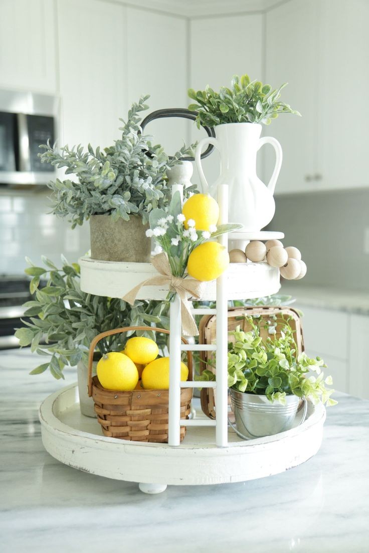 Lemon-themed Tiered Tray for Kitchen