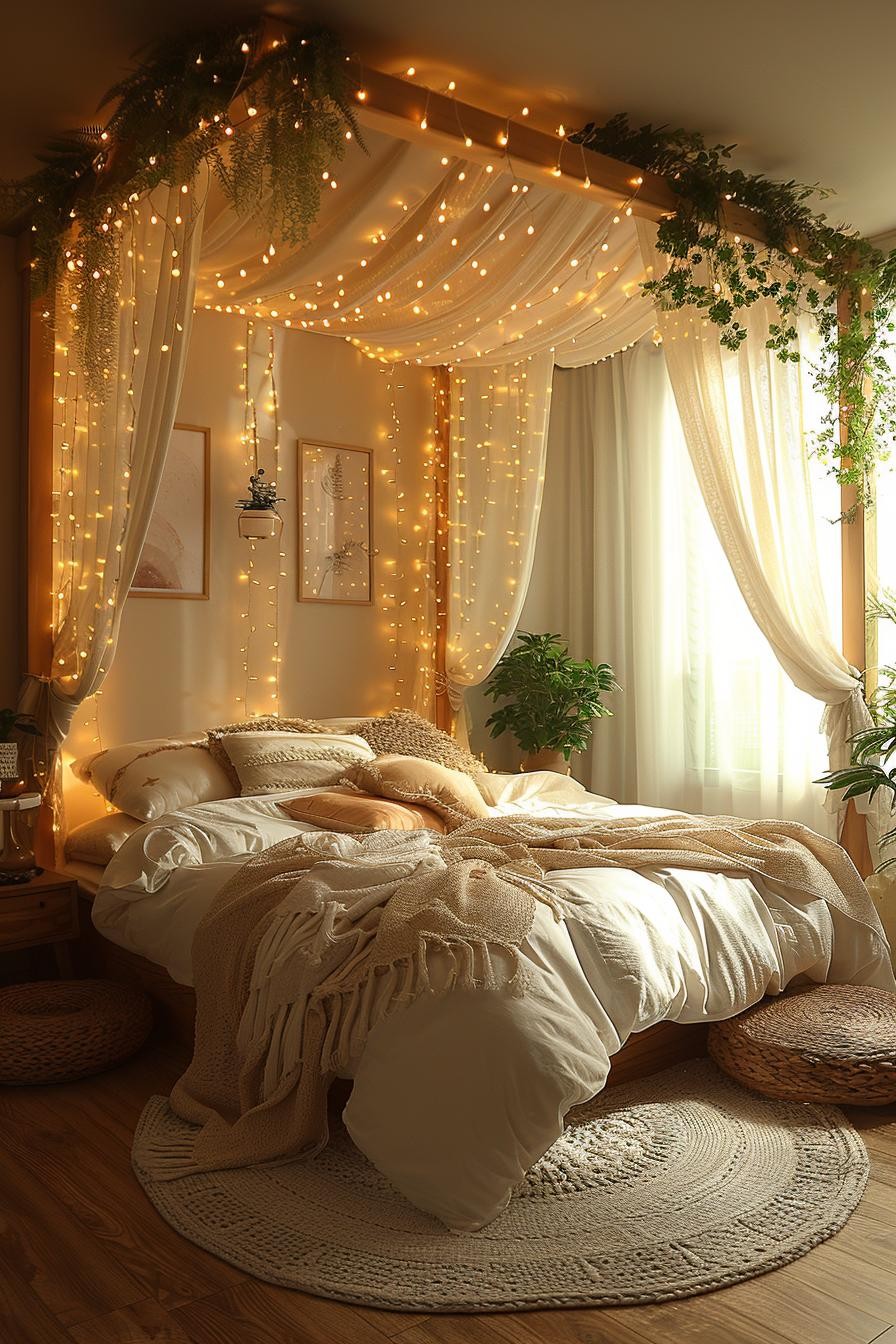 DIY Bedroom Canopy with Lights